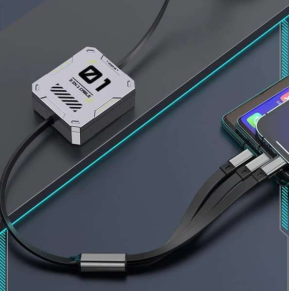 100 Watt 3 in 1 Multi Retractable Charger Cable: USB to Type C, Lightning & Micro