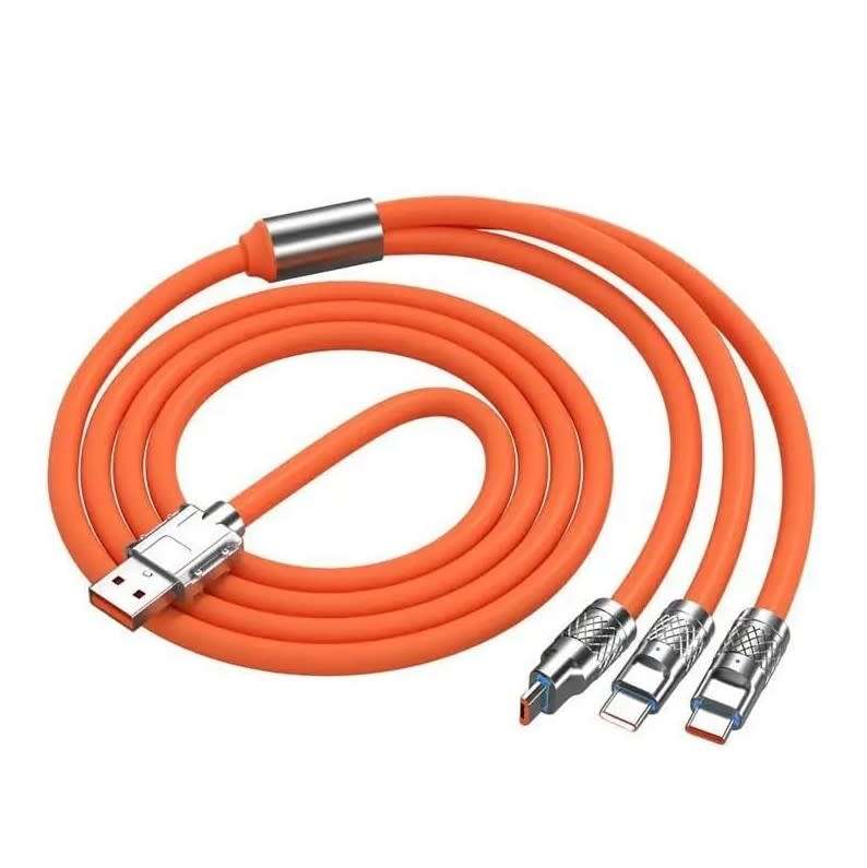 Olesson 3 in 1 Silicone Zinc Alloy Cable 120W Fast Charge Cable, Zinc Alloy One Drag Three