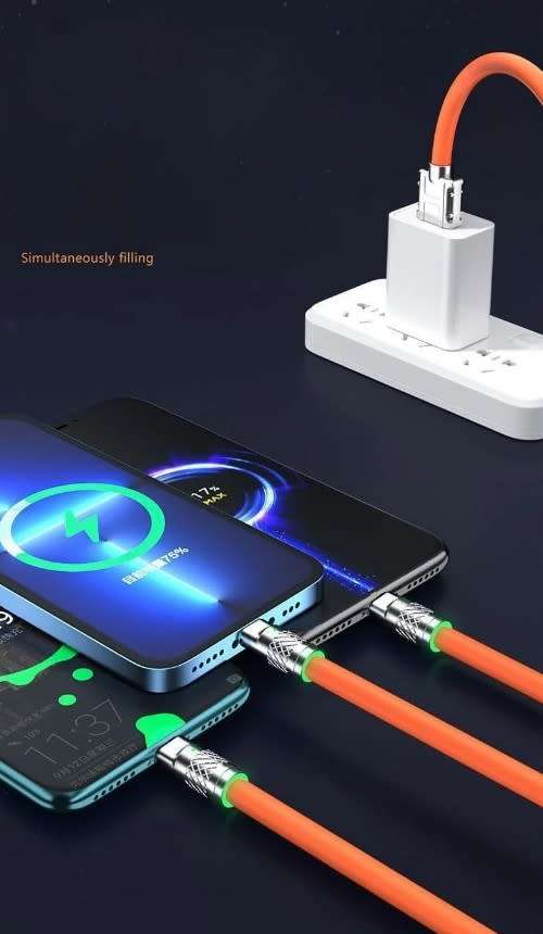 Olesson 3 in 1 Silicone Zinc Alloy Cable 120W Fast Charge Cable, Zinc Alloy One Drag Three