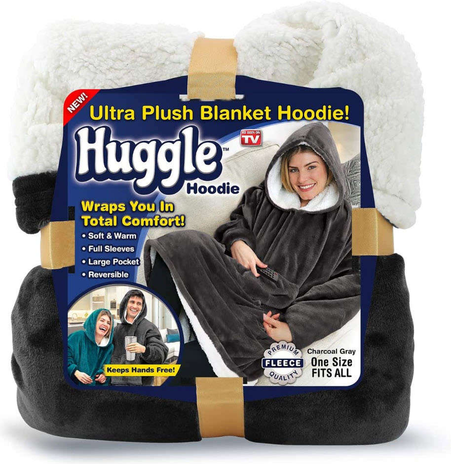 One Size Fits All, Ultra Plush Blanket, Huggie Hoodie, TV Blanket - Grey