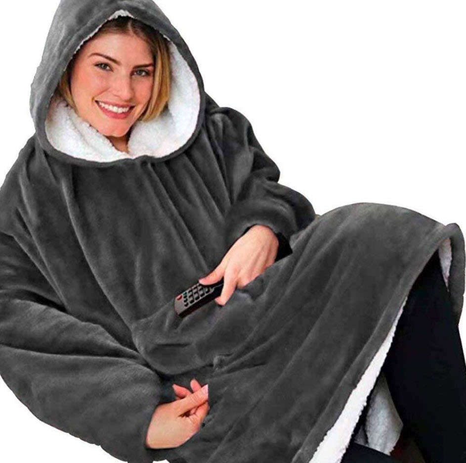 One Size Fits All, Ultra Plush Blanket, Huggie Hoodie, TV Blanket - Grey