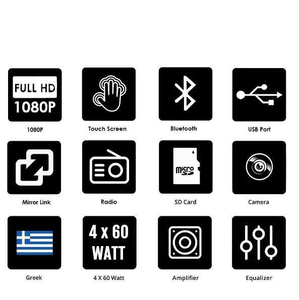 Pervoi 60watt x4 Universal 1DIN Car Audio System (Bluetooth/USB/AUX) with 7` Touch Screen