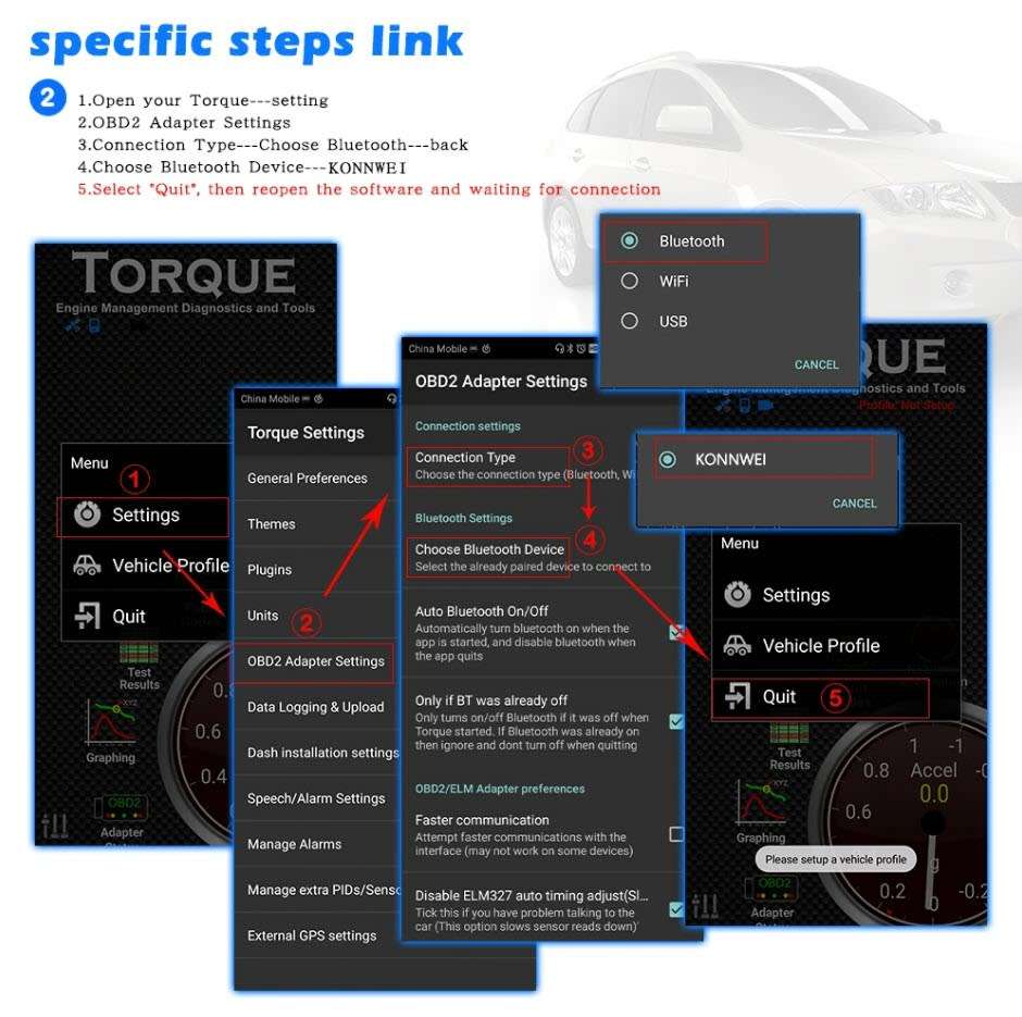 KONNWEI KW901 Android Phone Universal OBD2 Car Bluetooth 5.0 Diagnostic Scan Tools(Orange)