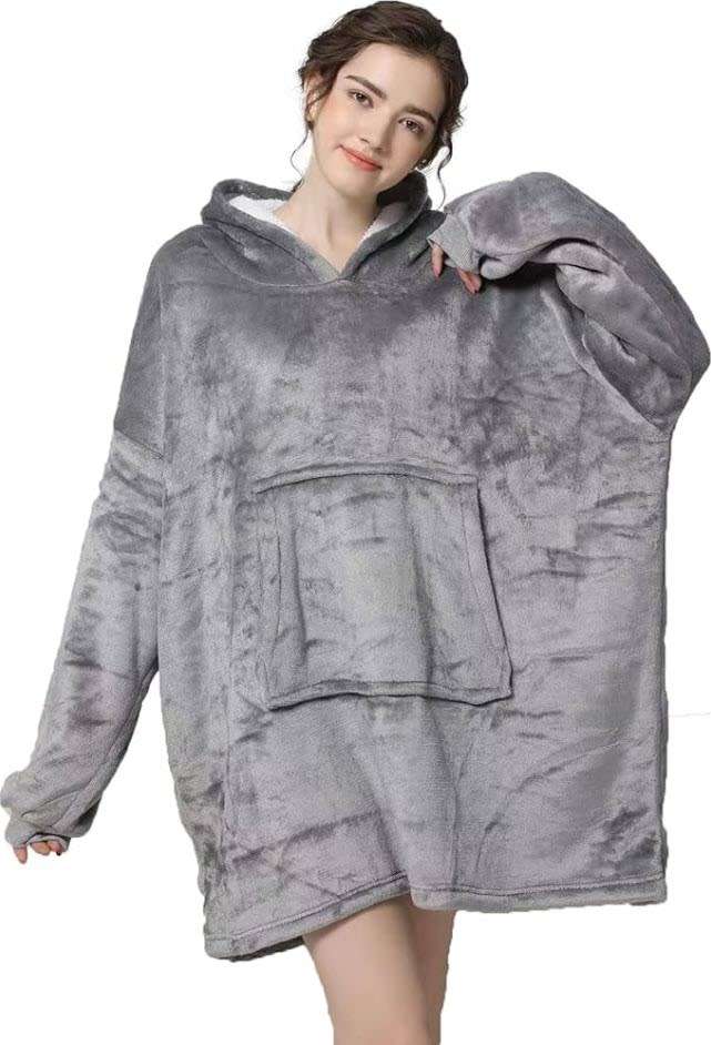One Size Fits All, Ultra Plush Blanket, Huggie Hoodie, TV Blanket - Grey