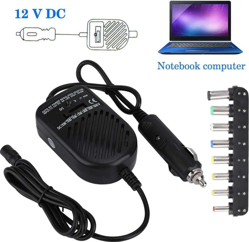 Universal Laptop ,80W DC Car Charger, DC Adapter 15-24V Adjustable Multifunction Power Supply