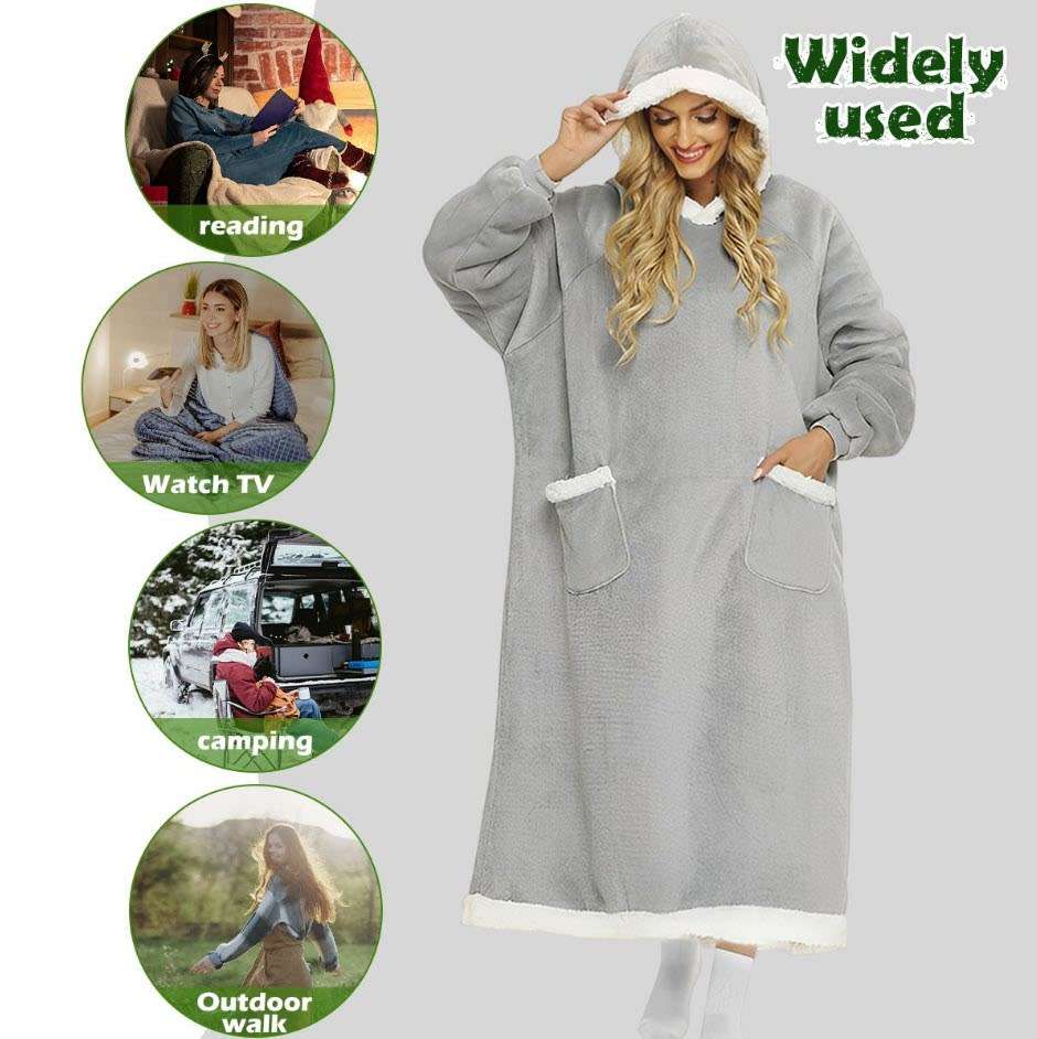 One Size Fits All, Ultra Plush Blanket, Huggie Hoodie, TV Blanket - Grey