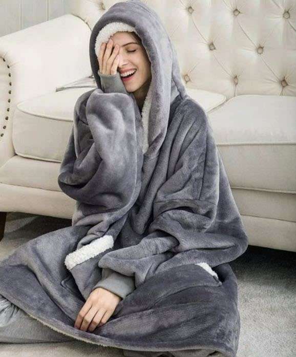 One Size Fits All, Ultra Plush Blanket, Huggie Hoodie, TV Blanket - Grey