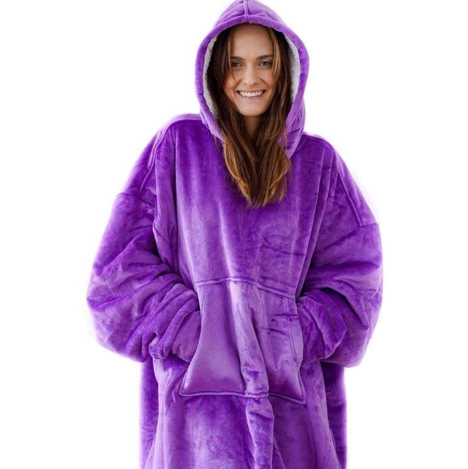 One Size Fits All, Ultra Plush Blanket, Huggie Hoodie, TV Blanket - Purple Long