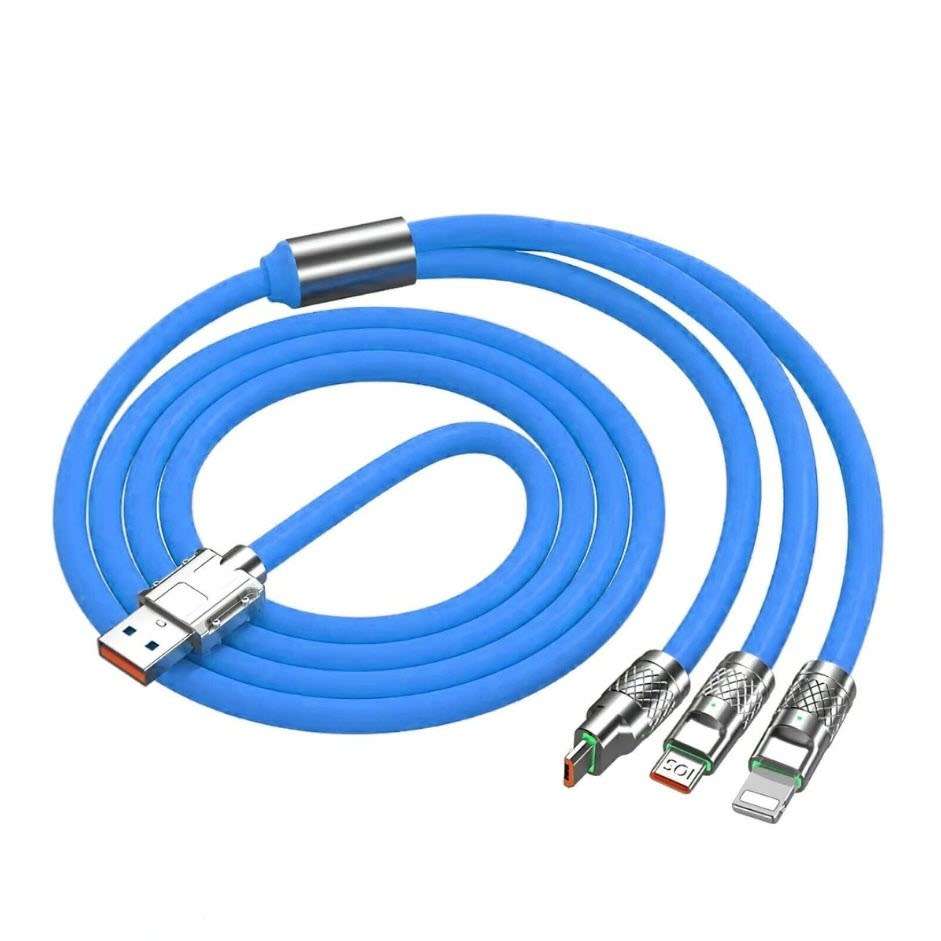 Olesson 3 in 1 Silicone Zinc Alloy Cable 120W Fast Charge Cable, Zinc Alloy One Drag Three