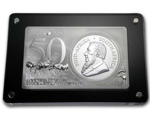2017 KRUGERRAND 50TH ANNIVERSARY 3 OZ 999 SILVER REV PROOF AND PREMIUM UNC COIN BAR