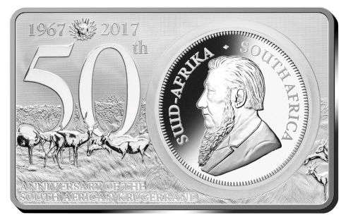2017 KRUGERRAND 50TH ANNIVERSARY 3 OZ 999 SILVER REV PROOF AND PREMIUM UNC COIN BAR