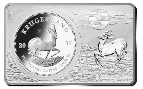 2017 KRUGERRAND 50TH ANNIVERSARY 3 OZ 999 SILVER REV PROOF AND PREMIUM UNC COIN BAR