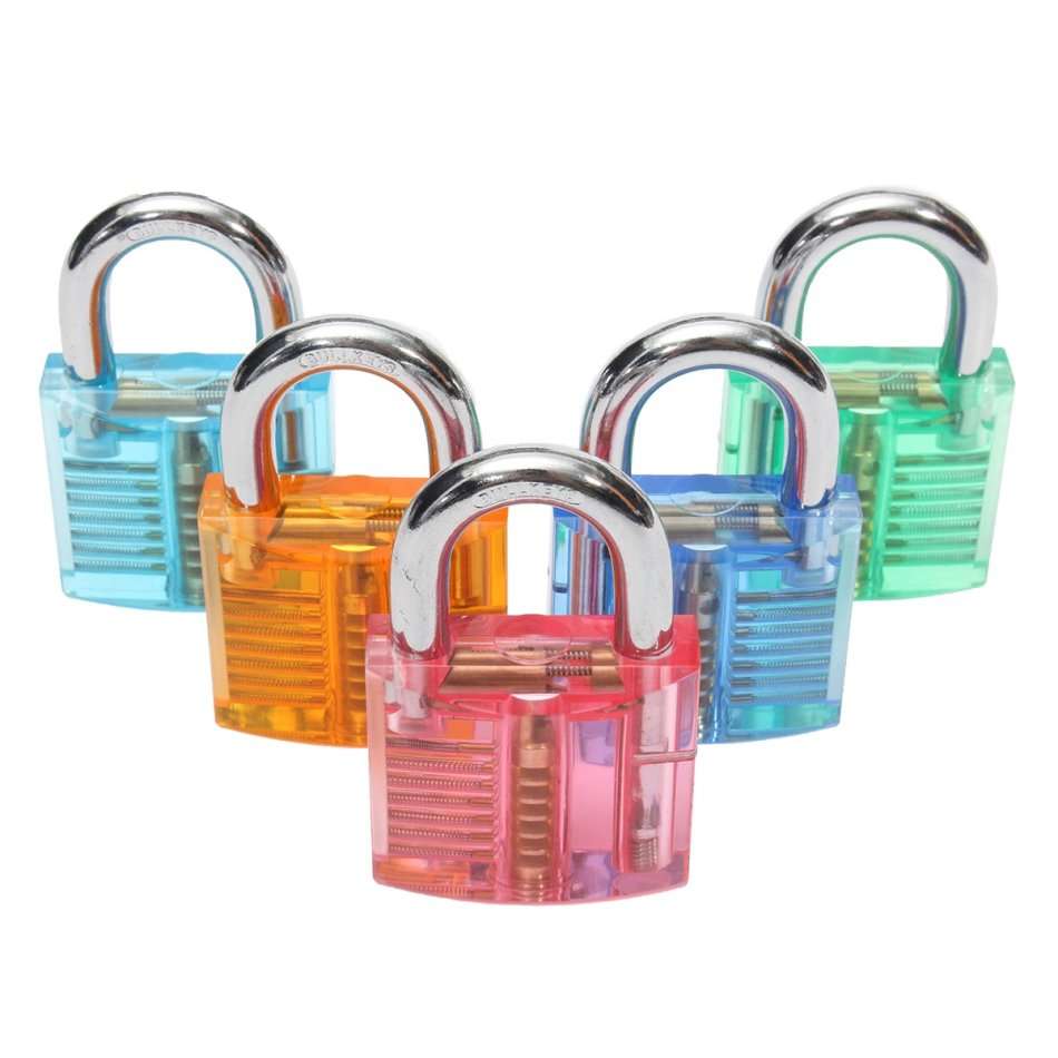 5 Piece Lock Pick Set + Transparent Practice Padlocks