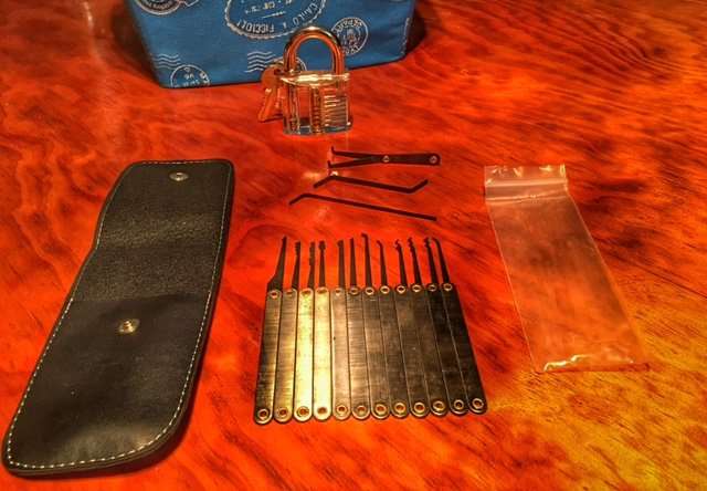 12 Piece Lock Pick Set with Transparent Practice Padlock