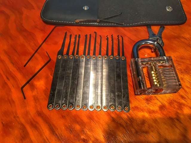 12 Piece Lock Pick Set with Transparent Practice Padlock
