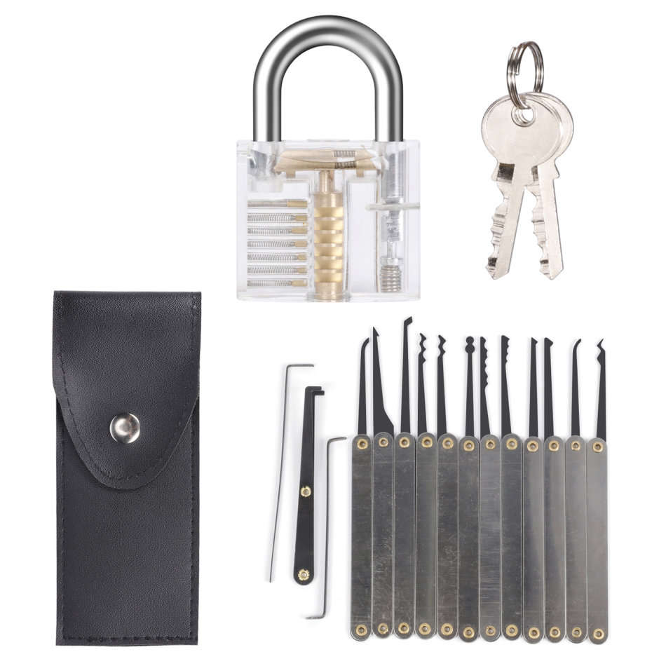 12 Piece Lock Pick Set with Transparent Practice Padlock