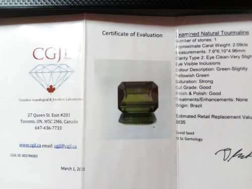 **Natural Brazilian Tourmaline** 2.09Ct (CGJL -Canadian Gemological and Jewellery Laboratories)