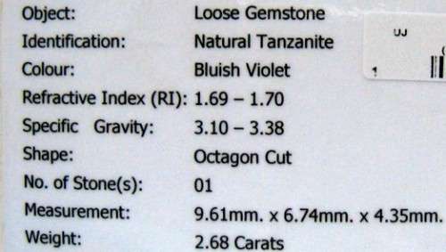 2.68ct Natural Bluish Violet Tanzanite-Superb Octagon shape-CERTIFIED GIL Canada