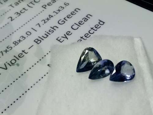 2.30Ct (TCW)TANZANITE**CERTIFIED*Violet Bluish Green Pear Cut