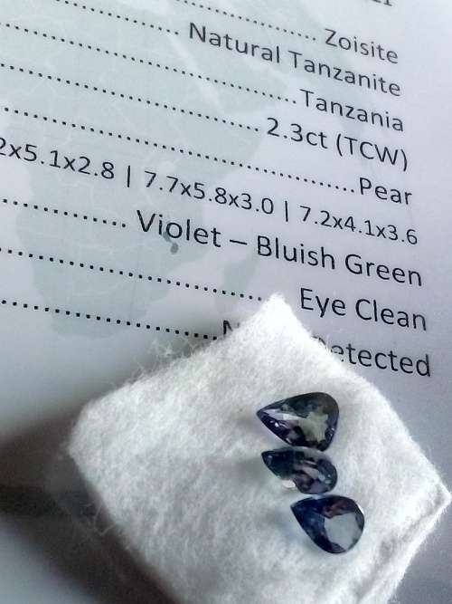 2.30Ct (TCW)TANZANITE**CERTIFIED*Violet Bluish Green Pear Cut