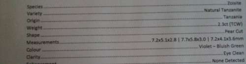 2.30Ct (TCW)TANZANITE**CERTIFIED*Violet Bluish Green Pear Cut