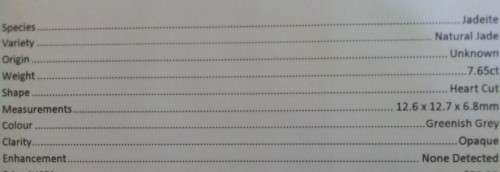 -7.65ct *Certified* Heart Cabochon Natural Untreated Jade