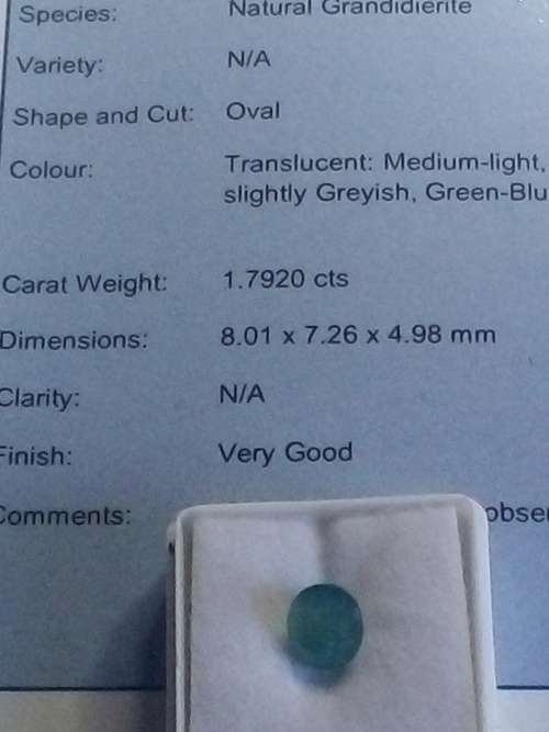 **CERTIFIED EGL-SA**1.79Ct Natural Grandidierite *RARE*
