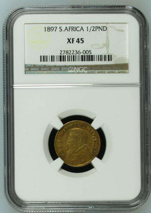 SCARCER DATE ZAR 1897 HALF POND - NGC GRADED XF45 *** STUNNING PIECE CRISP DETAILS