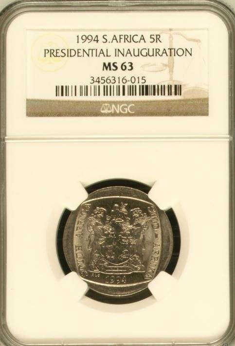 Mandela inauguration NGC MS63** winning bidder will receive this exact coin**superb eye appeal