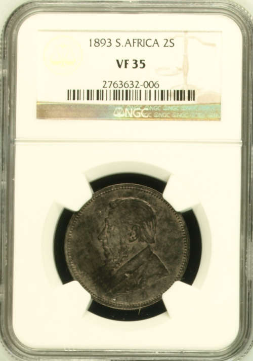 1893 ZAR 2 SHILLING NGC VF35.  STUNNING