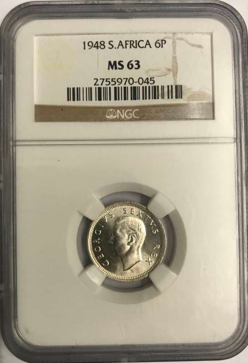 1948 union sixpence NGC MS63