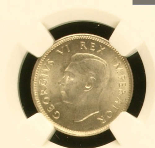 1942 UNION SIXPENCE  CHOICE UNCIRCULATED NGC MS64  KEY DATE