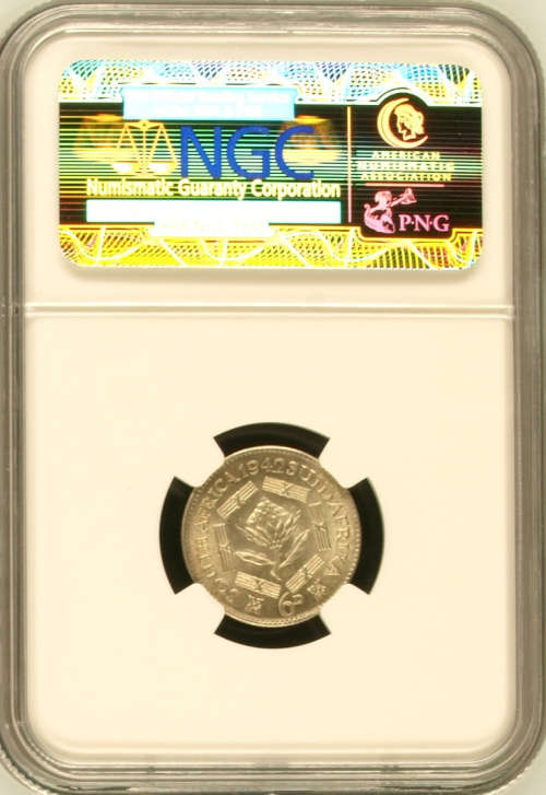1942 UNION SIXPENCE  CHOICE UNCIRCULATED NGC MS64  KEY DATE