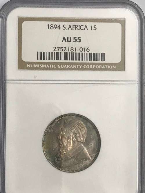 1894 ZAR One Shilling NGC graded AU55