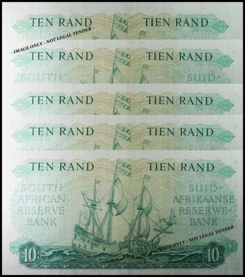 S. A. Bank Note : TEN RAND / TIEN RAND : G. RISSIK : RARE . NUMBERS 951 TO 955 High Grade
