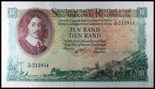 S. A. Bank Note : TEN RAND / TIEN RAND : G. RISSIK : RARE . NUMBERS 951 TO 955 High Grade
