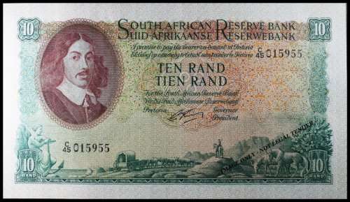 S. A. Bank Note : TEN RAND / TIEN RAND : G. RISSIK : RARE . NUMBERS 951 TO 955 High Grade
