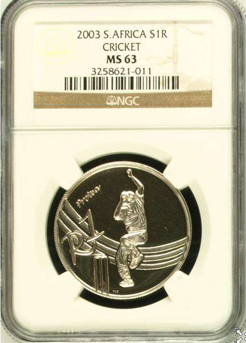 2003 Silver R1 Protea Uncirculated Cricket NGC Graded MS63 Mintage Only 447-RARE