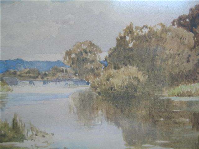 SERENE AND PEACEFUL, WATER AND LANDSCAPE SCENE, FRAMED BEHIND GLASS, WATERCOLOUR
