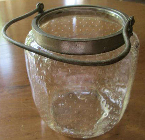 VINTAGE or ANTIQUE ? SHABBY CHIC !! CLEAR GLASS WITH INTERESTING BUBBLES, BISCUIT BARREL