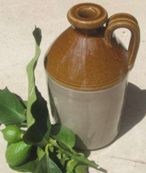 ANTIQUE STONEWARE STORAGE JUG WITH HANDLE, PERFECT CONDITION.