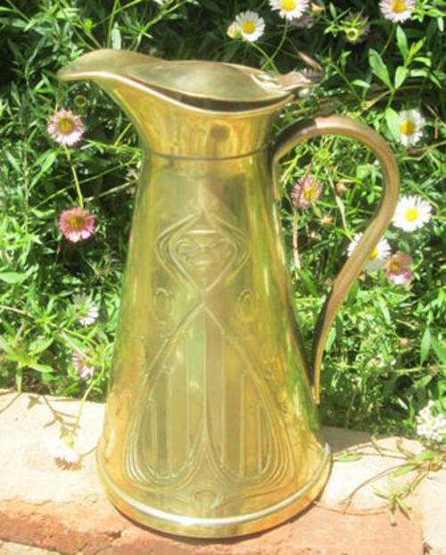 ANTIQUE  ART NOUVEAU BRASS HOT WATER JUG,  MADE BY WELL KNOWN FIRM J.S & SON, ENGLAND