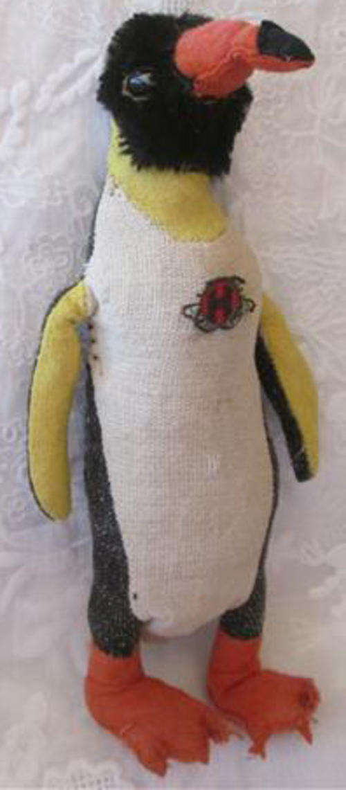 EARLY 1900s OR OLDER ? STRAW FILLED COTTON FABRIC PENGUIN TOY