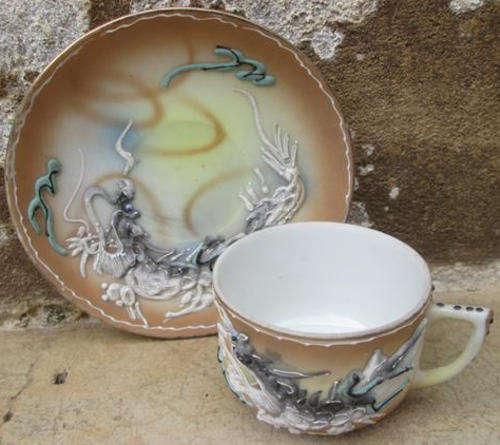 CHINESE ? JAPANESE? DRAGON WARE MINI CUP AND SAUCER