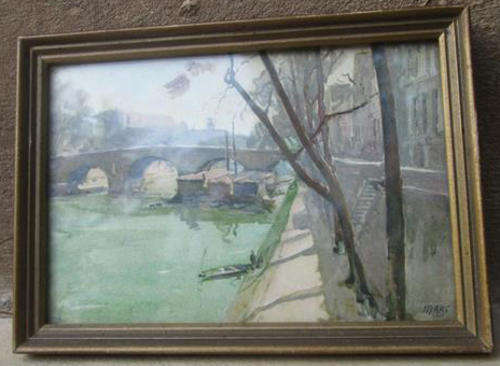 VINTAGE 1930 - 1940s FRAMED, FRENCH ? ARCHITECTURAL LITHOGRAPH SIGNED MARC