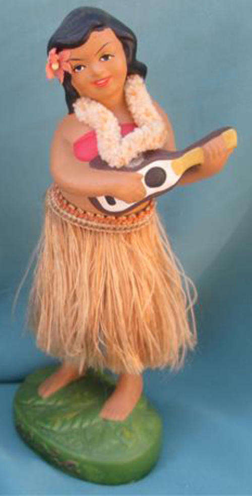 VINTAGE, 1950s DASHBOARD  BOBBLE " HEAD " DANCING HULA GIRL ALOHA, ORIGINAL MADE IN JAPAN.