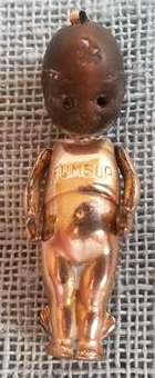 RARE !!! WW1 LUCKY CHARM, "FUMS UP" GOLD PLATED BODY WITH ARTICULATING ARMS, "TOUCH" WOODEN HEAD