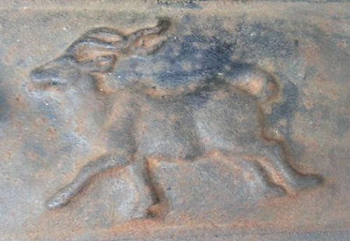 ANTIQUE, CAST IRON OVEN DOOR AND SURROUND  FROM A WOOD BURNING STOVE, DEER DESIGN...UNUSUAL !!!!