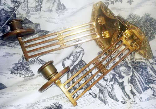 ART DECO PERIOD, SWIVEL ARMS, MATCHING  PAIR OF BRASS PIANO CANDLE SCONCES.....