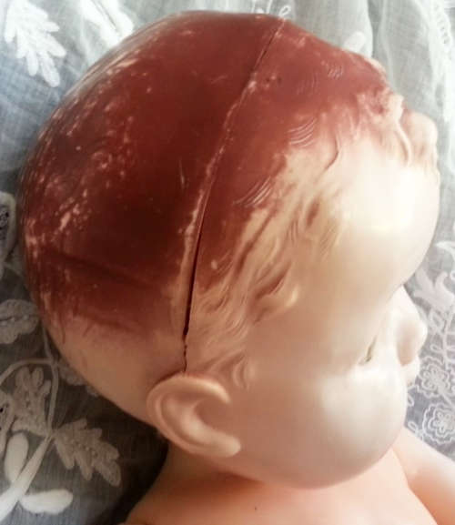 CUTE AND CUDDLY, RODDY 21 INCH VINTAGE HARD PLASTIC DRESSED BABY DOLL  1940s -50s MADE IN ENGLAND